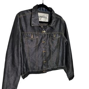 Committed Cropped Metallic Coated Black Denim Jacket Size Large